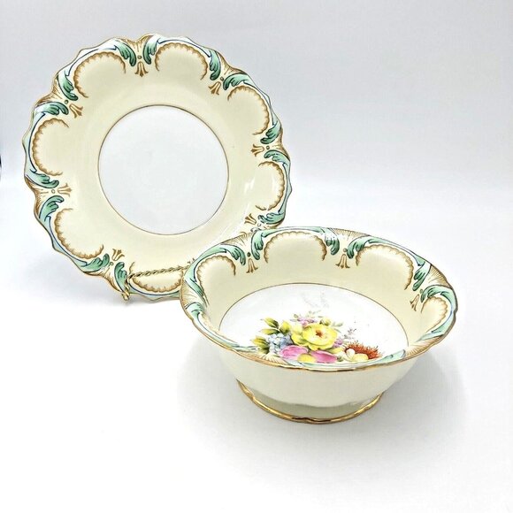 Noritake Japan-1920s– M Mark – Scalloped Rim- Floral Center-Bowl and Plate - Picture 1 of 11
